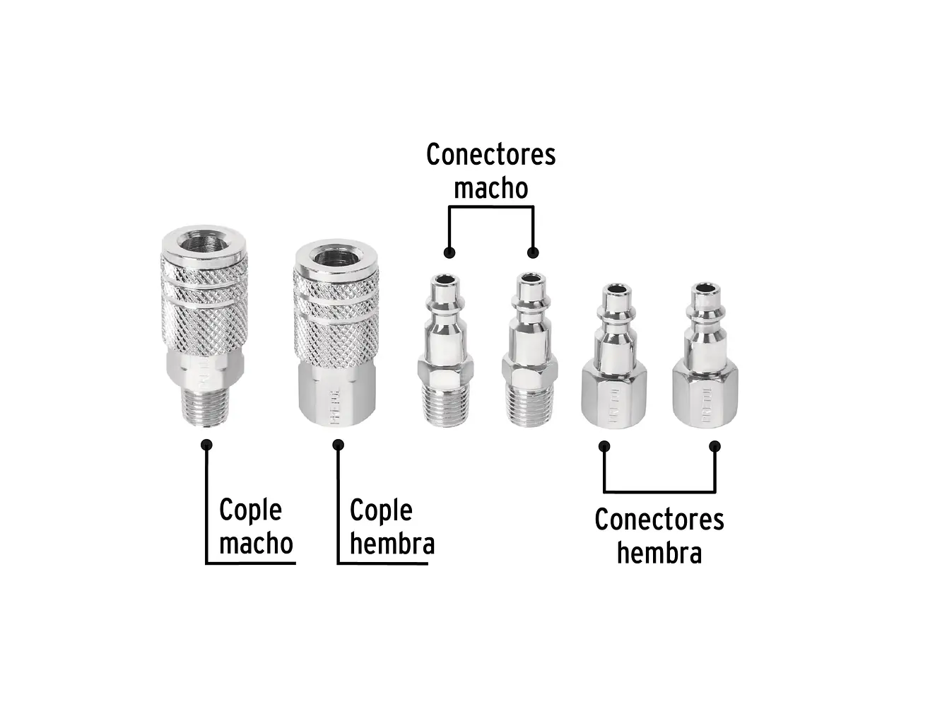 Juego de 4 Conectores Rápidos Pretul 27030, y 2 Acoples de Acero - Foto 2 | aztools.co