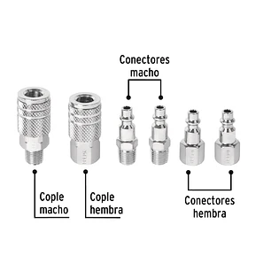 Juego de 4 Conectores Rápidos Pretul 27030, y 2 Acoples de Acero
