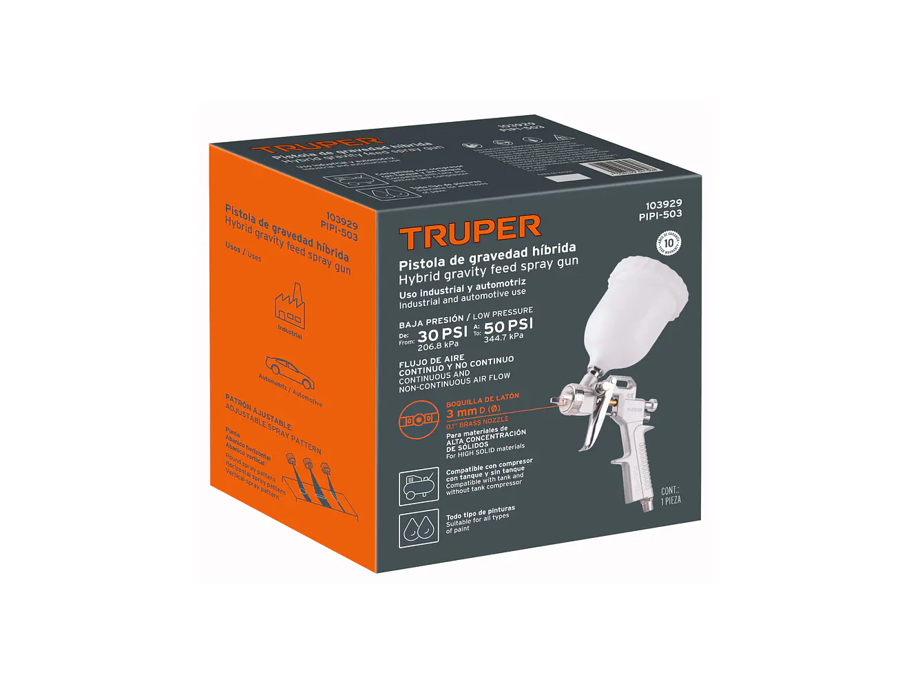 Pistola para Pintar Híbrida Truper 103929, Vaso Plástico, 3.0 mm - Foto 6 | aztools.co