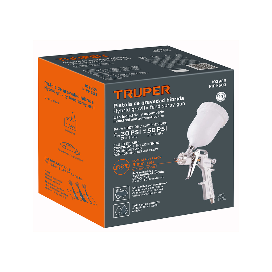 Pistola para Pintar Híbrida Truper 103929, Vaso Plástico, 3.0 mm 6