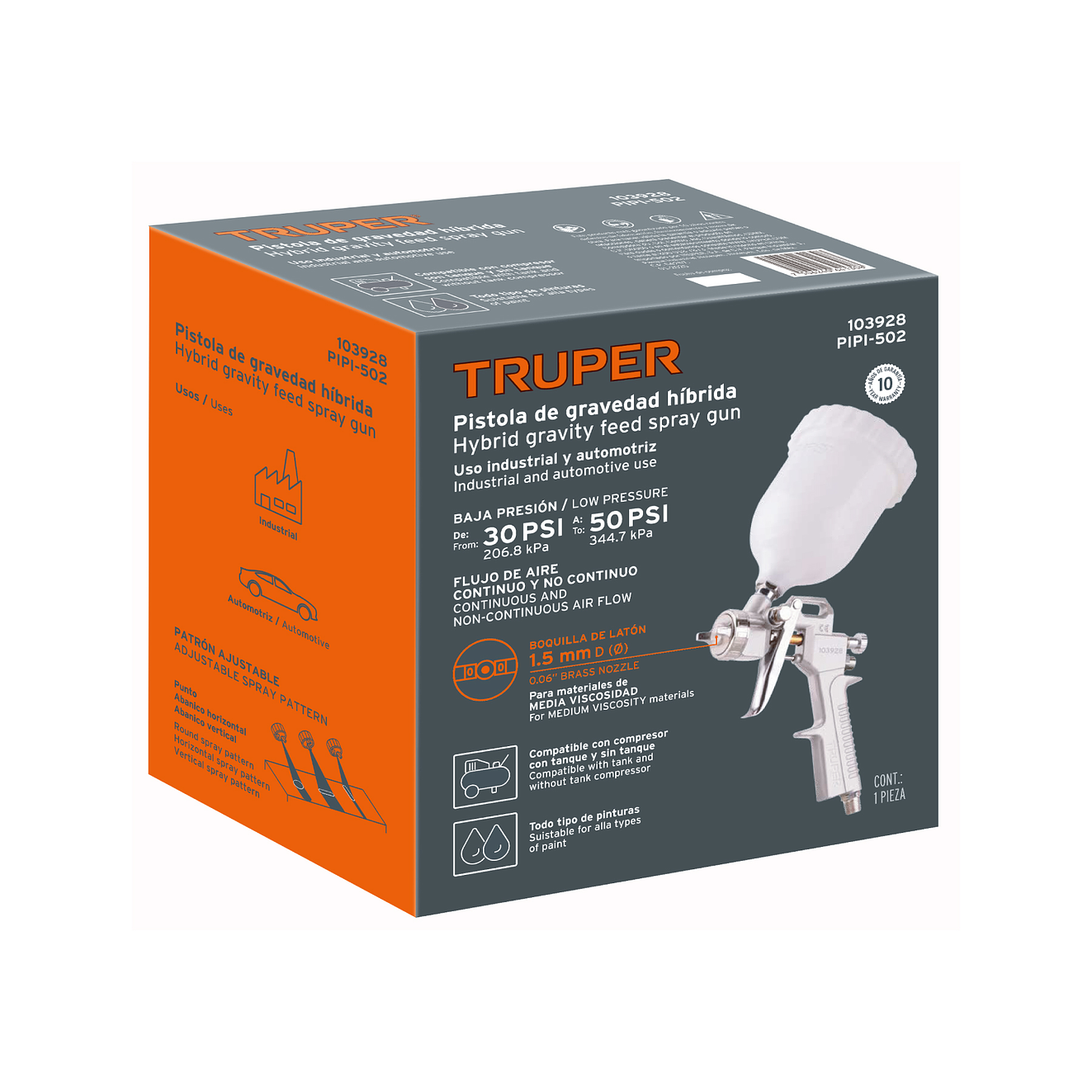 Pistola para Pintar Híbrida Truper 103928, Vaso Plástico, 1.5 mm 6