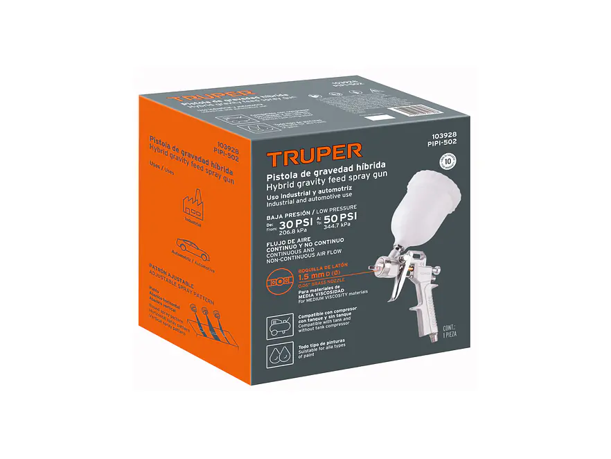 Pistola para Pintar Híbrida Truper 103928, Vaso Plástico, 1.5 mm - Foto 6 | aztools.co