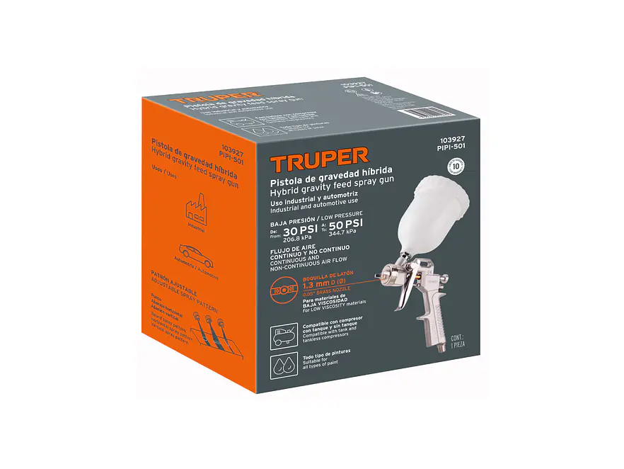 Pistola para Pintar Híbrida Truper 103927, Vaso Plástico, 1.3 mm - Foto 6 | aztools.co
