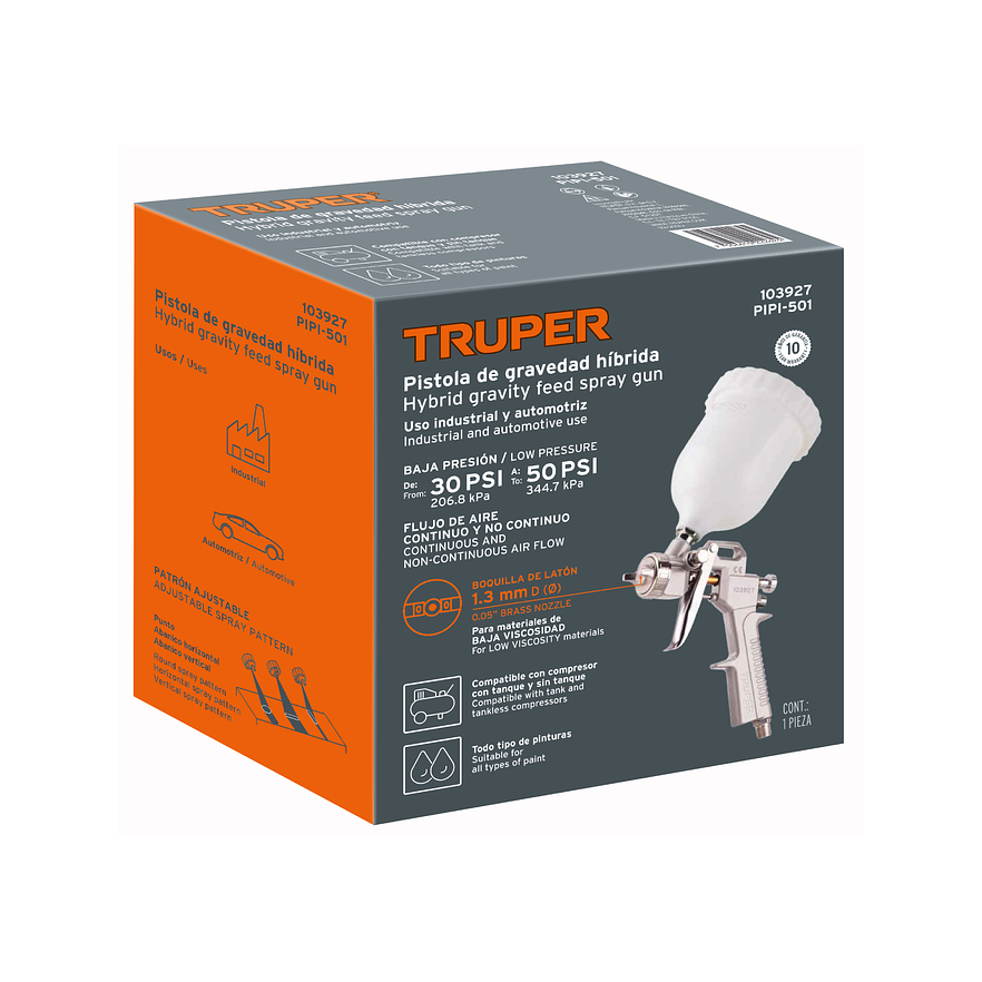 Pistola para Pintar Híbrida Truper 103927, Vaso Plástico, 1.3 mm 6