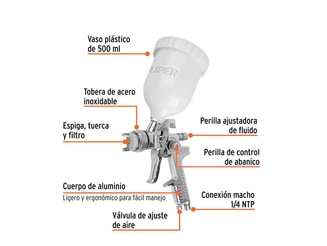 Pistola para pintar Truper 12131, gravedad HVLP,vaso plástico, boquilla 2.0mm  - Foto 2 | aztools.co