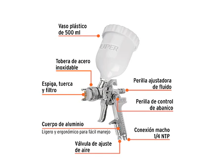 Pistola para pintar Truper 12131, gravedad HVLP,vaso plástico, boquilla 2.0mm  - Foto 2 | aztools.co