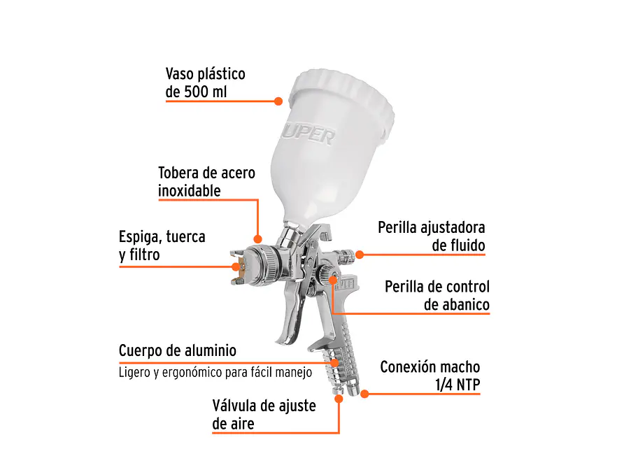 Pistola para pintar Truper 12131, gravedad HVLP,vaso plástico, boquilla 2.0mm  - Foto 2 | aztools.co