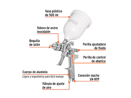 Pistola para pintar gravedad HVLP Truper 12129, vaso plástico, boquilla 1.7mm  - Foto 2 | aztools.co