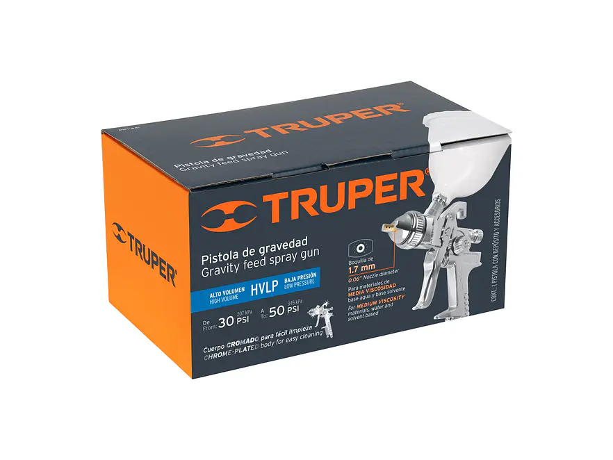 Pistola para pintar gravedad HVLP Truper 12129, vaso plástico, boquilla 1.7mm  - Foto 6 | aztools.co