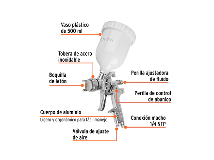 Pistola para pintar gravedad HVLP, Truper 12128, vaso plástico, boquilla 1.4mm  - Foto 2 | aztools.co