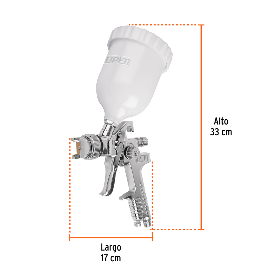 Pistola para pintar gravedad HVLP, Truper 12128, vaso plástico, boquilla 1.4mm  3
