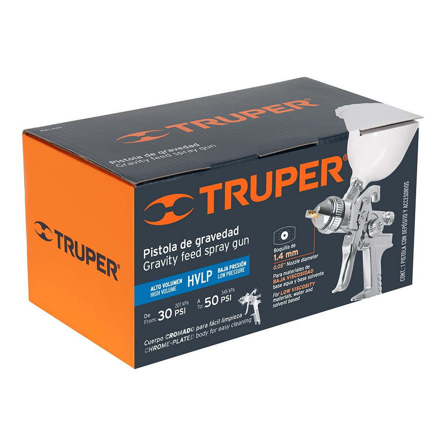 Pistola para pintar gravedad HVLP, Truper 12128, vaso plástico, boquilla 1.4mm  7