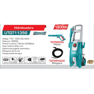 Hidrolavadora Industrial TOTAL UTGT11356 1800W 2200 PSI 120V