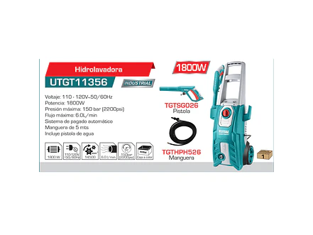 Hidrolavadora Industrial TOTAL UTGT11356 1800W 2200 PSI 120V - Foto 2 | aztools.co