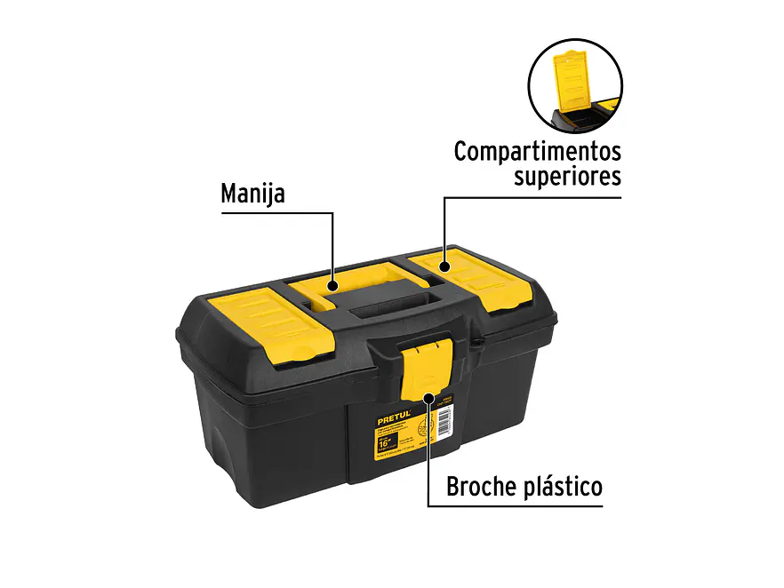 Caja de herramientas plástica 16' con compartimentos, Pretul 20603, Capacidad 13 Kg - Foto 2 | aztools.co