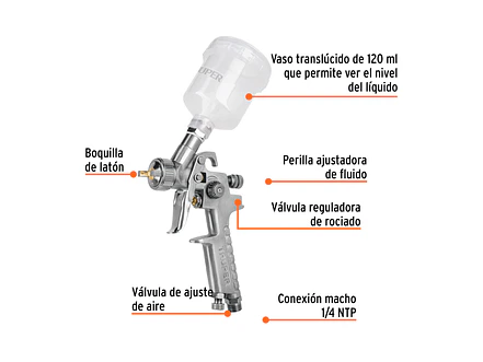 Pistola p/retoque gravedad Truper 11097, HVLP, vaso plástico, boquilla 1.0mm  - Foto 2 | aztools.co