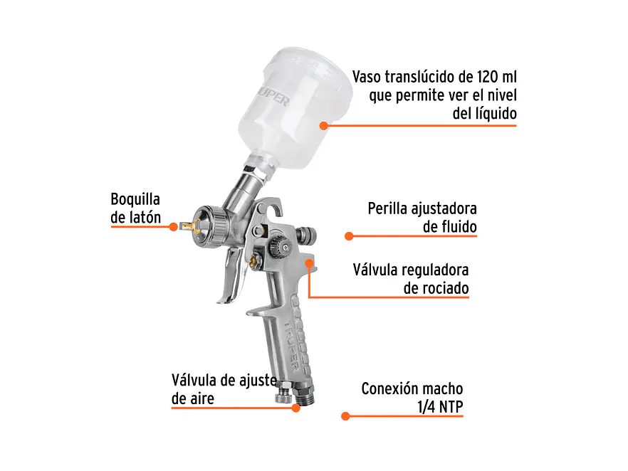 Pistola p/retoque gravedad Truper 11097, HVLP, vaso plástico, boquilla 1.0mm  - Foto 2 | aztools.co