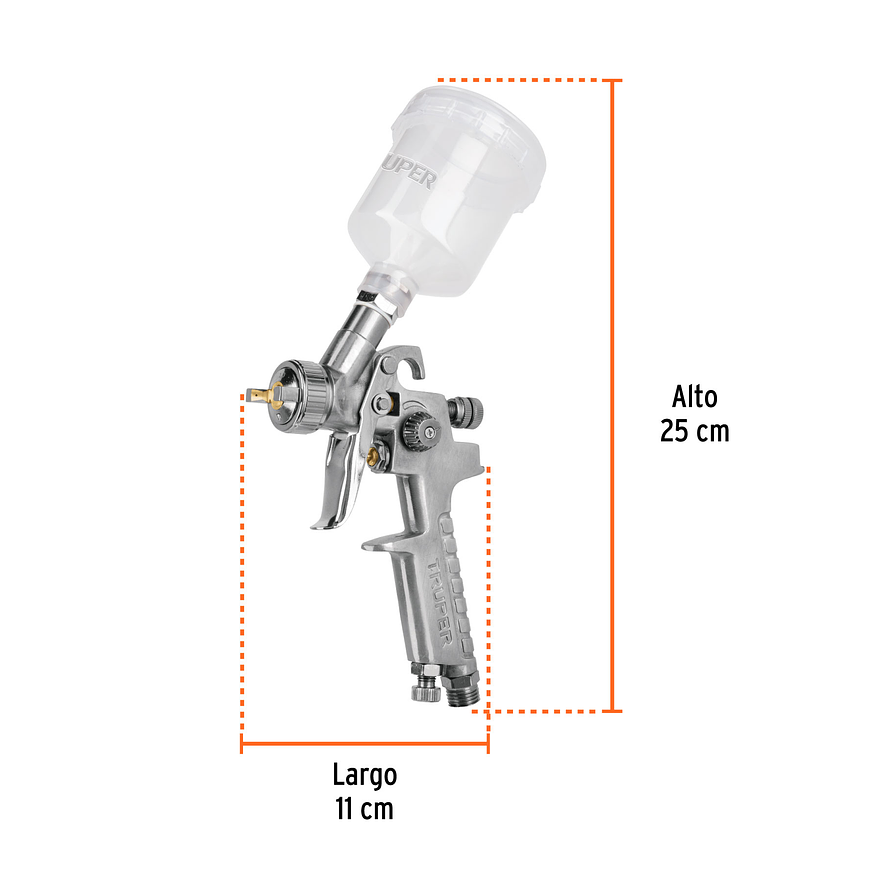 Pistola p/retoque gravedad Truper 11097, HVLP, vaso plástico, boquilla 1.0mm  3