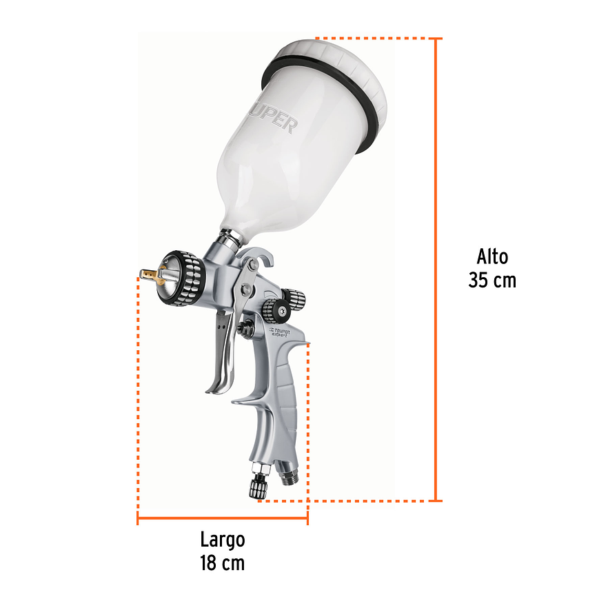Pistola para pintar gravedad LVMP Truper 11749, vaso plástico, 1.4 mm, Expert 3