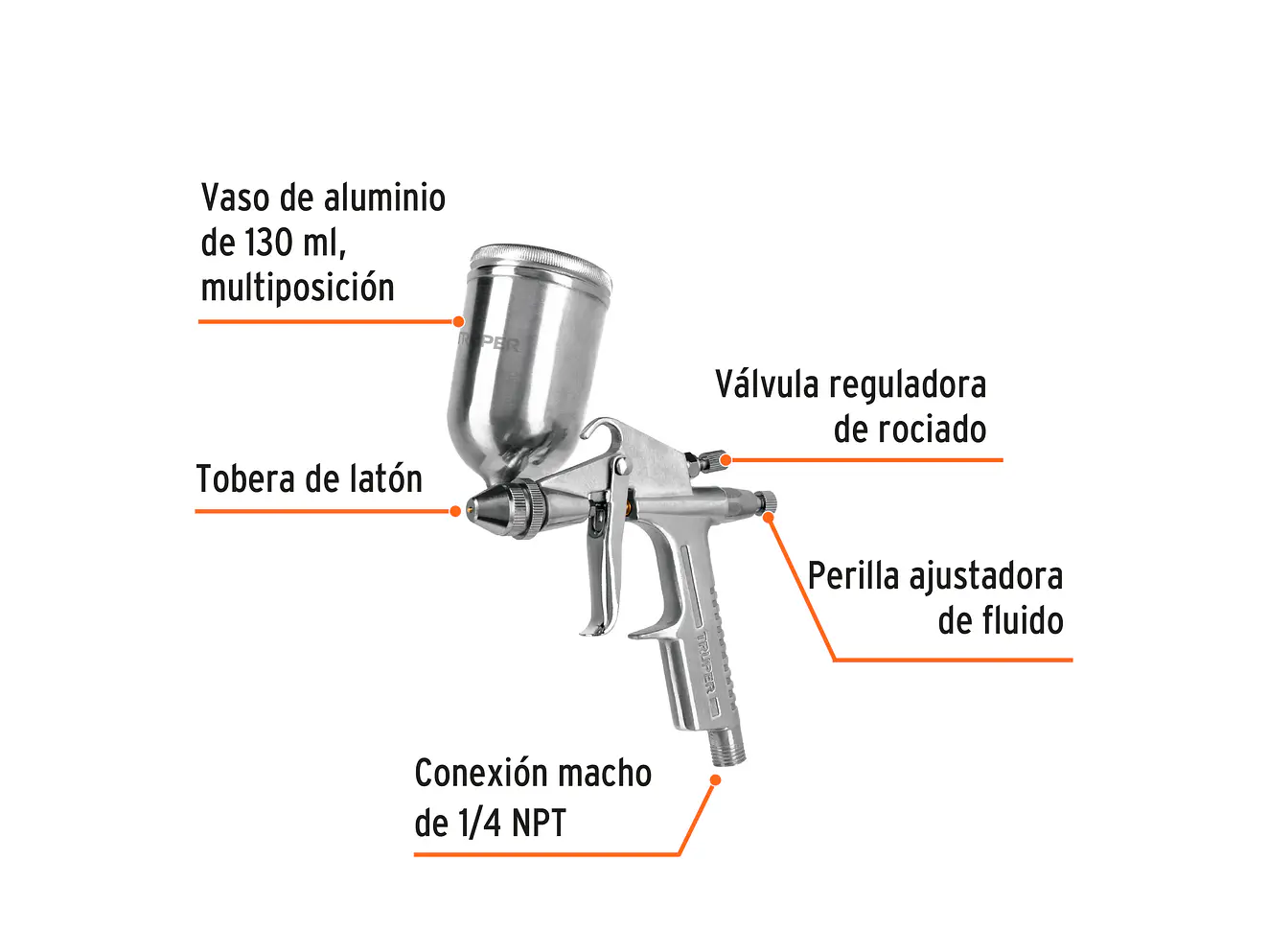Pistola p/retoque gravedad LVMP Truper 11098, vaso aluminio, 0.5 mm  - Foto 2 | aztools.co