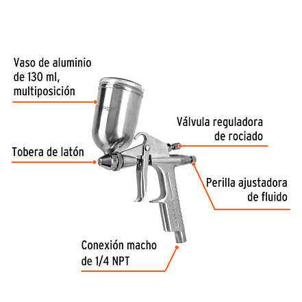 Pistola p/retoque gravedad LVMP Truper 11098, vaso aluminio, 0.5 mm  2
