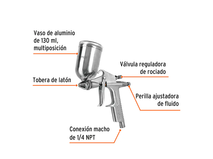 Pistola p/retoque gravedad LVMP Truper 11098, vaso aluminio, 0.5 mm  - Foto 2 | aztools.co
