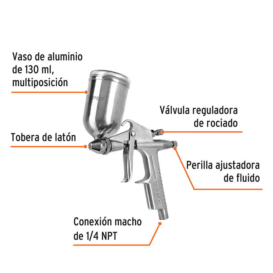Pistola p/retoque gravedad LVMP Truper 11098, vaso aluminio, 0.5 mm  2