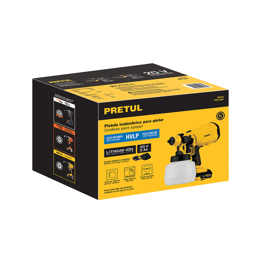Pistola para Pintar Pretul 29010, 20V, con 1 Batería 2Ah 5