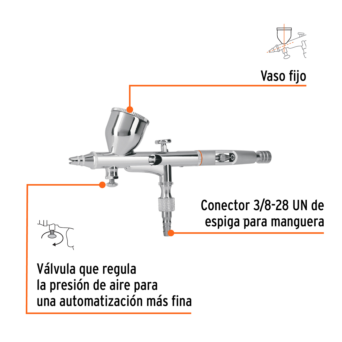 Pistola aerográfica de gravedad con vaso fijo Truper 16020 2
