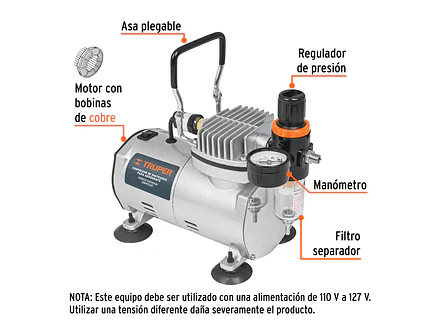 Compresor de diafragma para aerógrafo Truper 17247, 1/5 Hp, 110 V  - Foto 4 | aztools.co