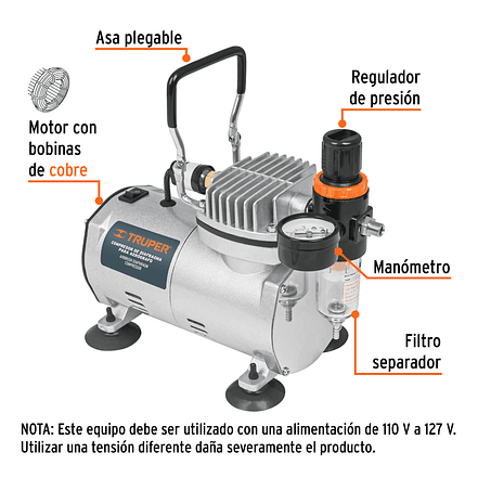 Compresor de diafragma para aerógrafo Truper 17247, 1/5 Hp, 110 V  4