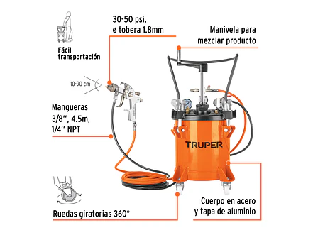 Tanque para pintura con manguera y pistola Truper 16908, 10 litros - Foto 2 | aztools.co