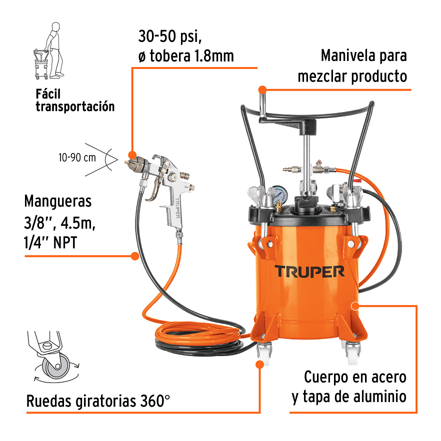 Tanque para pintura con manguera y pistola Truper 16908, 10 litros 2