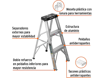 Escalera tipo tijera Truper 16740 T3 con 2 escalones, sin bandeja  - Foto 2 | aztools.co