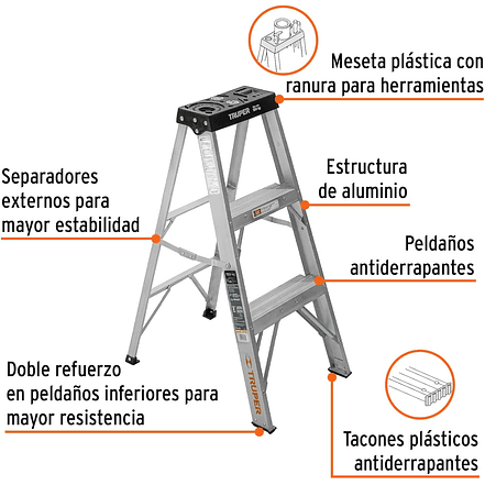 Escalera tipo tijera Truper 16740 T3 con 2 escalones, sin bandeja  2