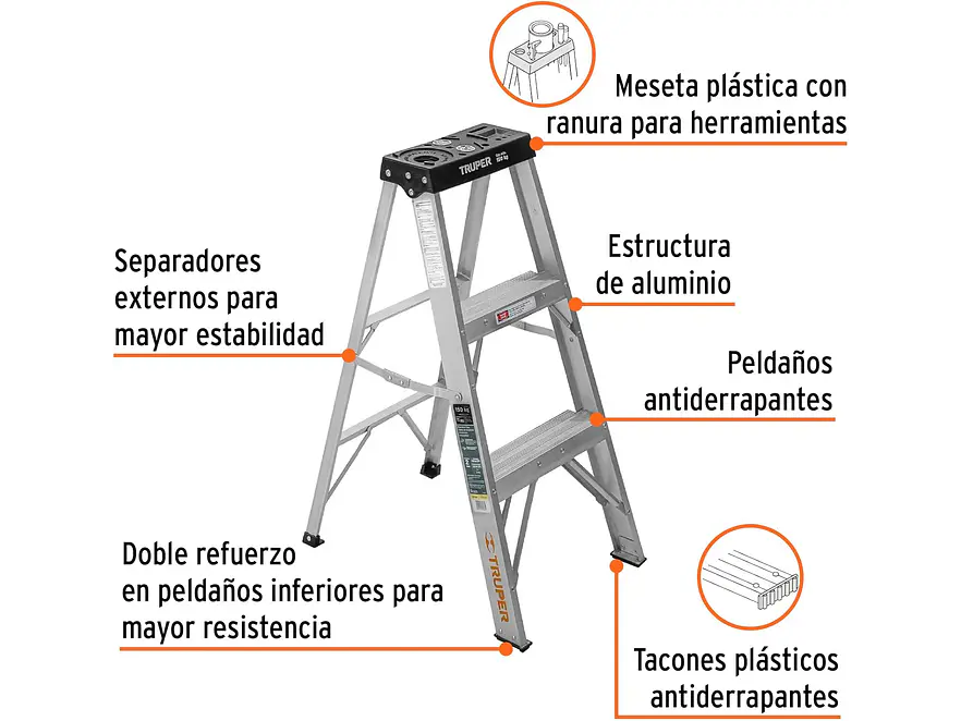 Escalera tipo tijera Truper 16740 T3 con 2 escalones, sin bandeja  - Foto 2 | aztools.co