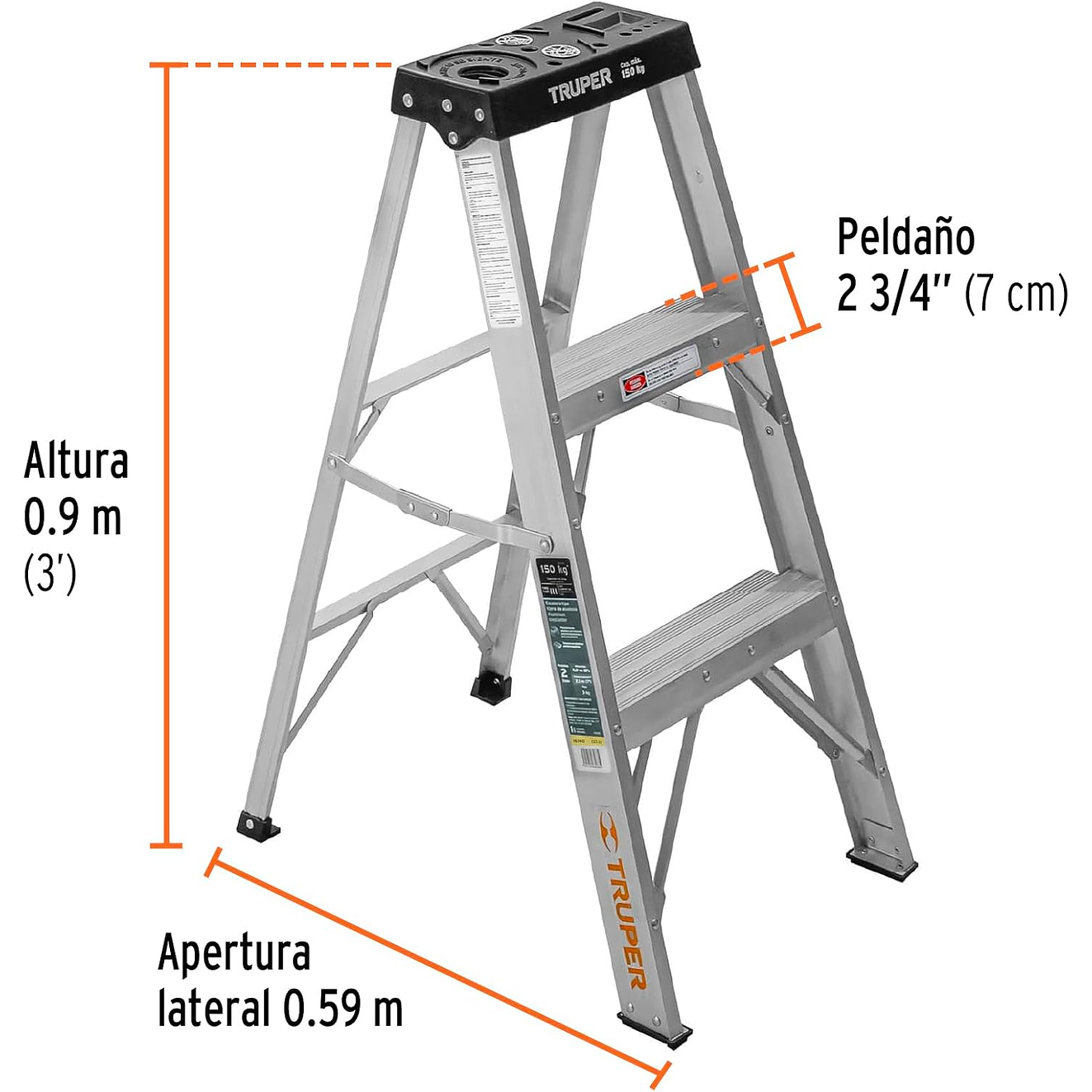 Escalera tipo tijera Truper 16740 T3 con 2 escalones, sin bandeja  3