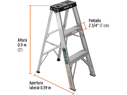 Escalera tipo tijera Truper 16740 T3 con 2 escalones, sin bandeja  - Foto 3 | aztools.co