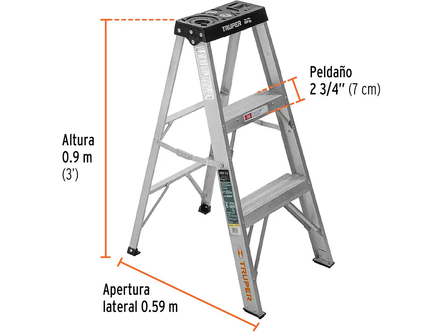 Escalera tipo tijera Truper 16740 T3 con 2 escalones, sin bandeja  - Foto 3 | aztools.co
