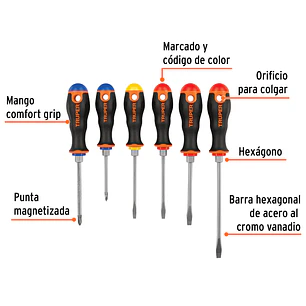 Juego de 6 Destornilladores Truper 19621, con Mango Comfort Grip
