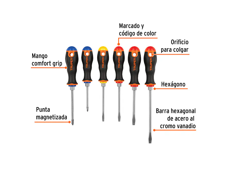 Juego de 6 Destornilladores Truper 19621, con Mango Comfort Grip - Foto 2 | aztools.co
