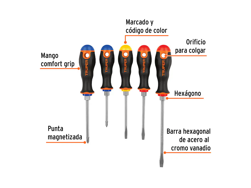Juego de 5 destornilladores Truper 14138, mangos Comfort Grip  - Foto 2 | aztools.co