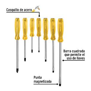 Juego de Destornilladores de golpe, 7 piezas, Pretul 21378