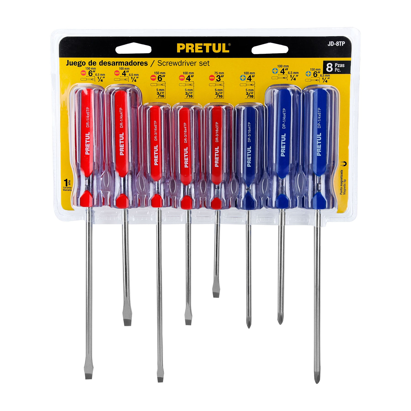 Juego de destornilladores, 8 piezas, mango PVC, Pretul 20213 4