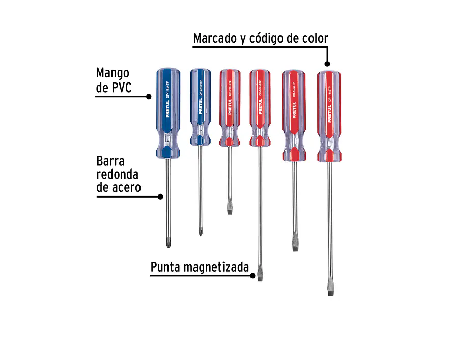 Juego de destornilladores, 6 piezas, mango PVC, Pretul 20214 - Foto 2 | aztools.co