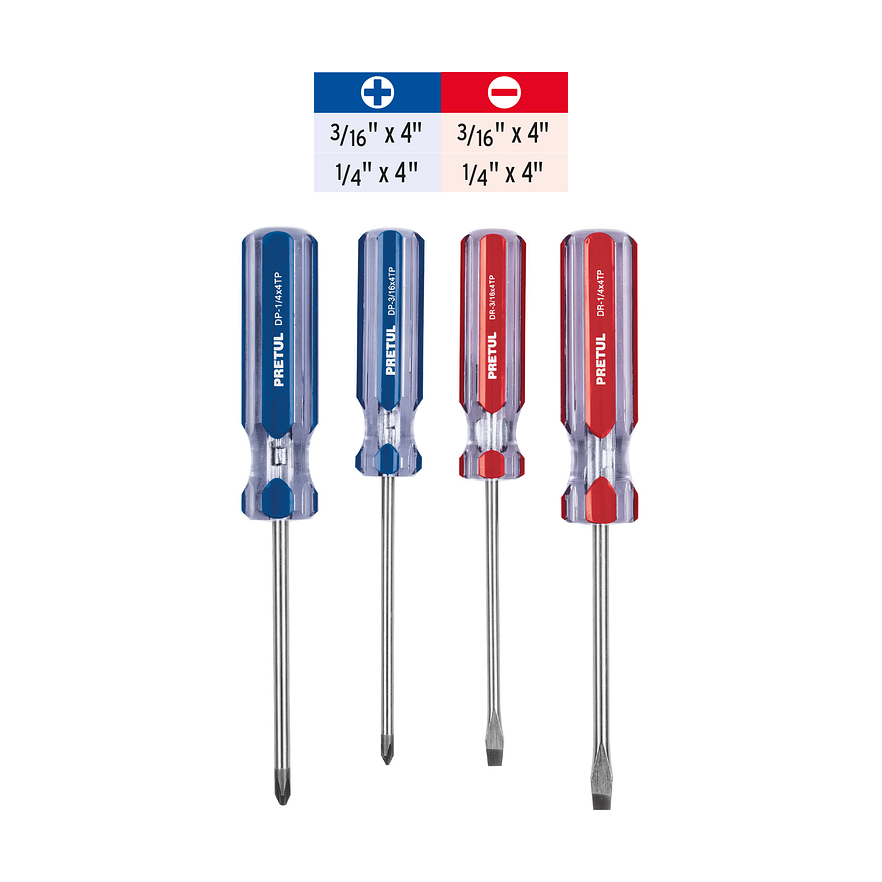 Juego de destornilladores, 4 piezas, mango PVC, Pretul 20212 3