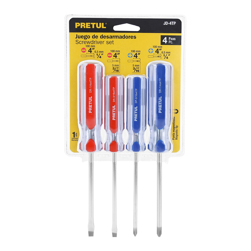 Juego de destornilladores, 4 piezas, mango PVC, Pretul 20212 4