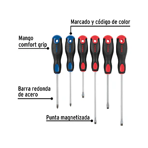 Juego de destornilladores, 6 piezas, mango Comfort Grip, Pretul 20220
