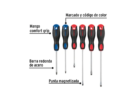 Juego de destornilladores, 6 piezas, mango Comfort Grip, Pretul 20220 - Foto 2 | aztools.co