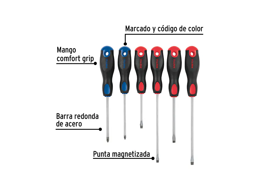 Juego de destornilladores, 6 piezas, mango Comfort Grip, Pretul 20220 - Foto 2 | aztools.co
